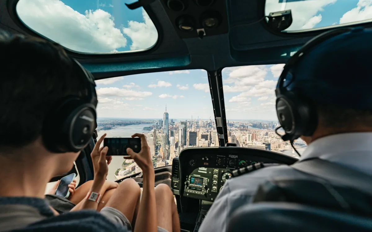 A helicopter on the pad at Westchester County Airport